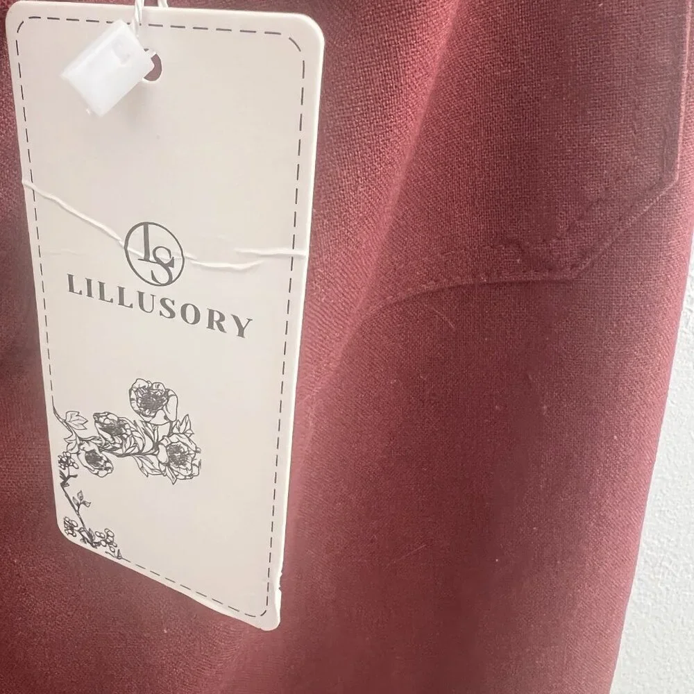 NEW LILLUSORY Linen Wide Leg Pants Sz 8/M Brick Red High Rise Cropped Trousers